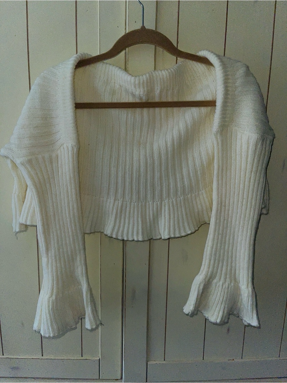 Women's Ribbed Knit Cropped Shrug Sweater Off White Cream Made in Italy